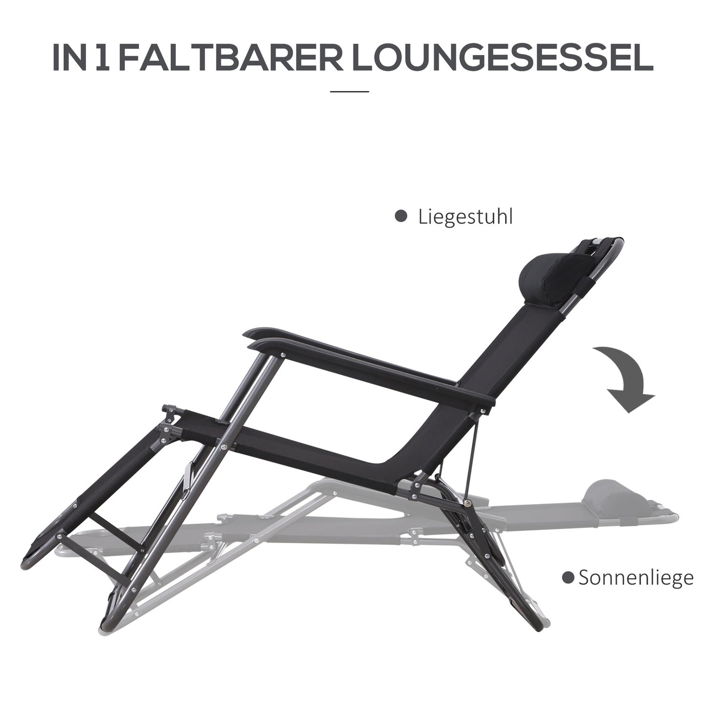 Folding sun lounger with cushion, black metal & Oxford fabric