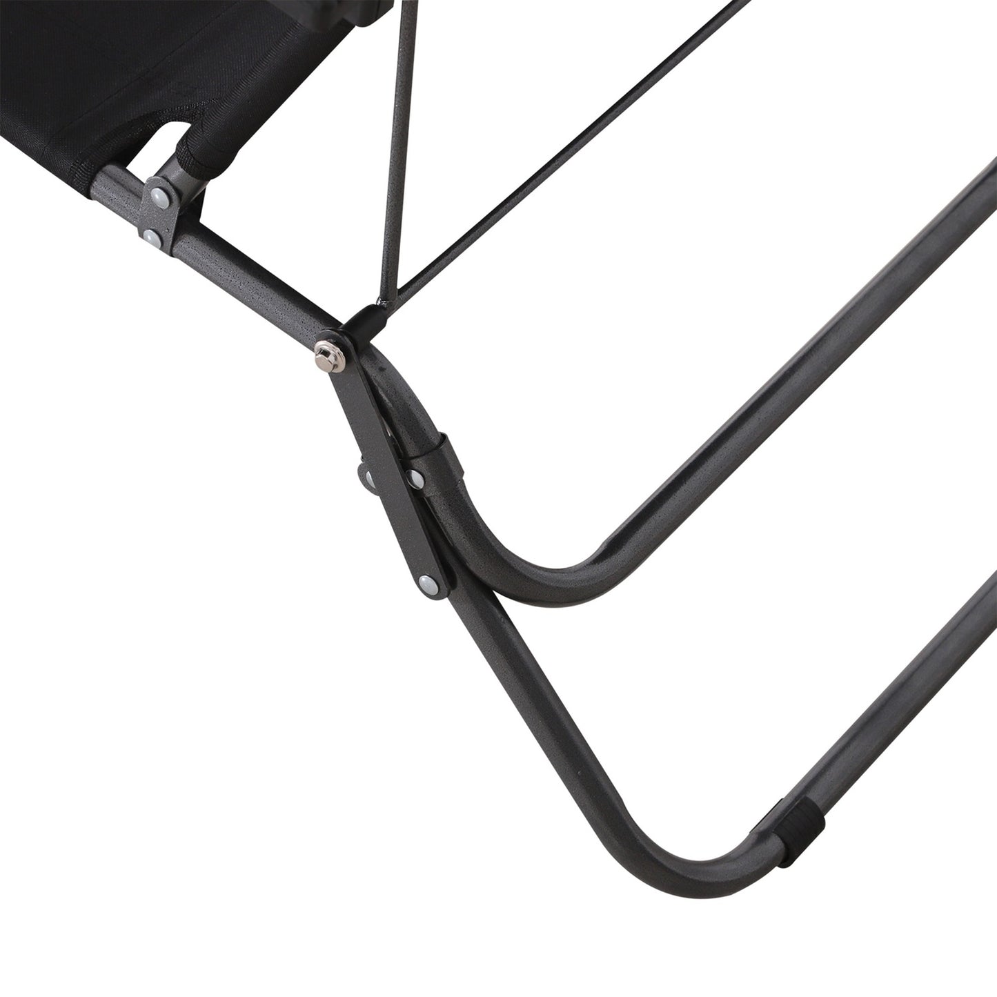 Folding sun lounger with cushion, black metal & Oxford fabric