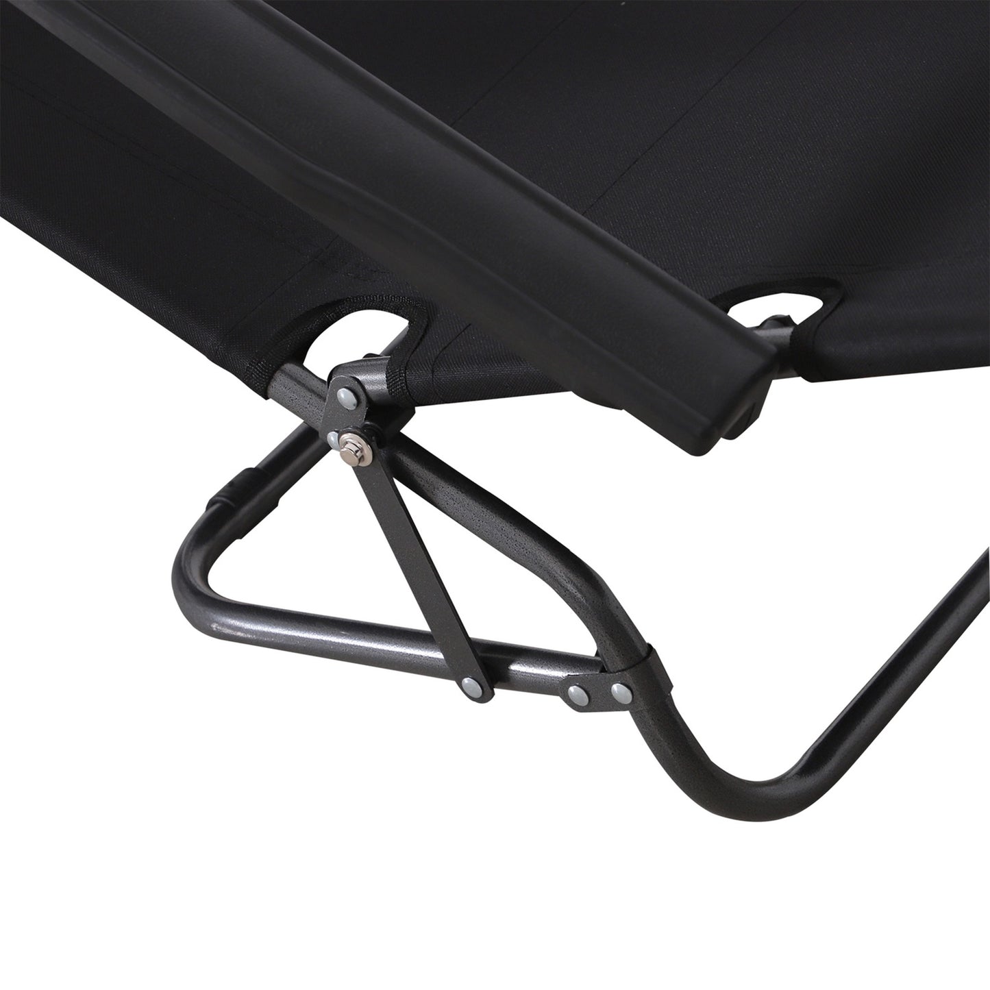Folding sun lounger with cushion, black metal & Oxford fabric