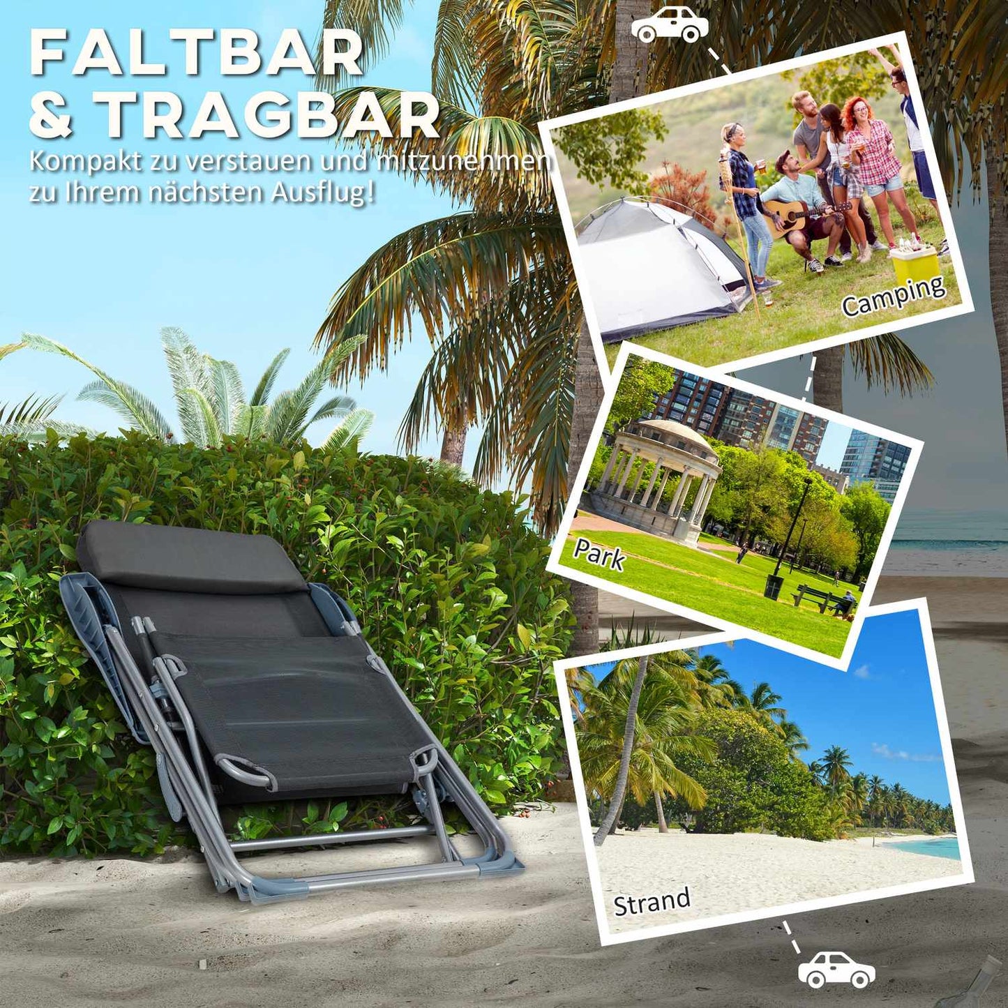 Folding garden chair, adjustable backrest, gray mesh