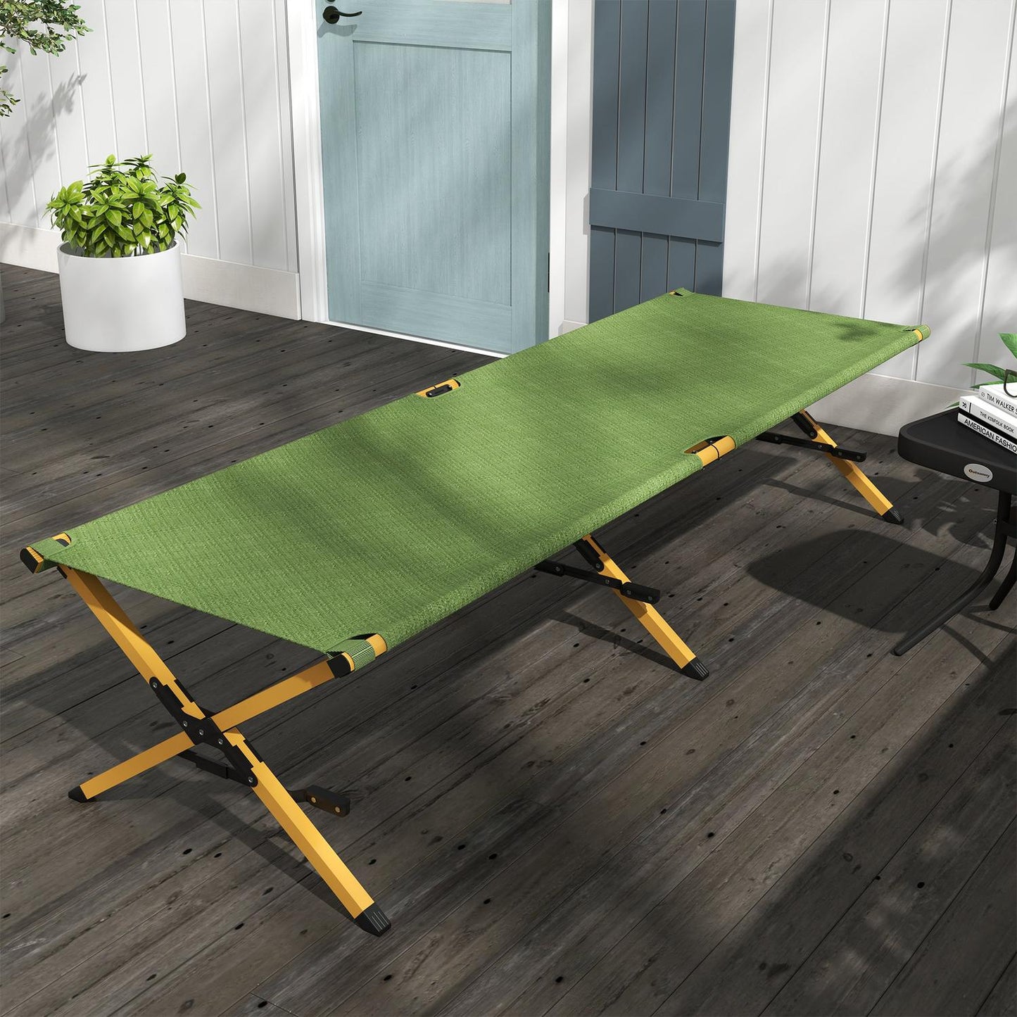Folding sun lounger with side pocket, dark green