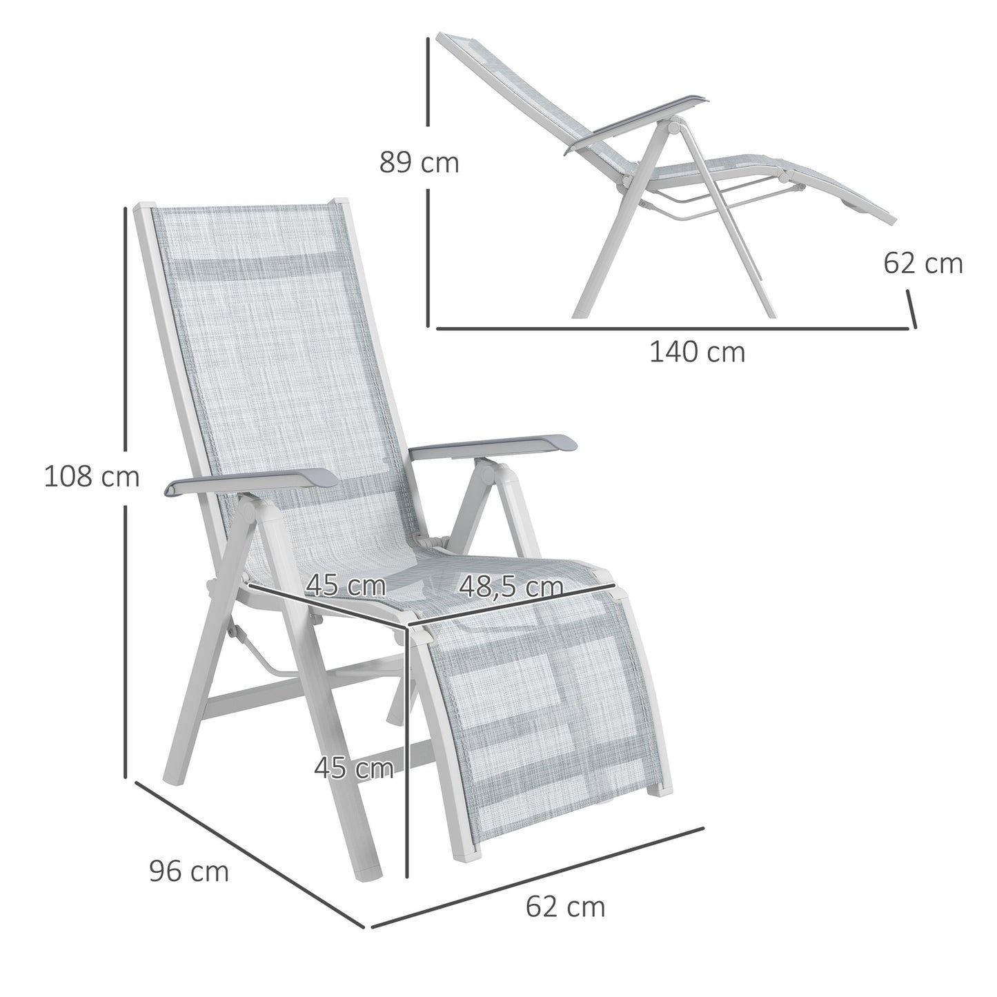 Folding sun lounger - adjustable garden chair, dark grey