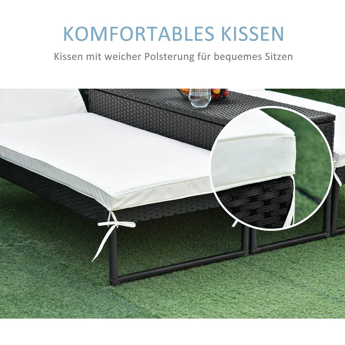 Adjustable 3-piece sun lounger set with table - rattan & metal