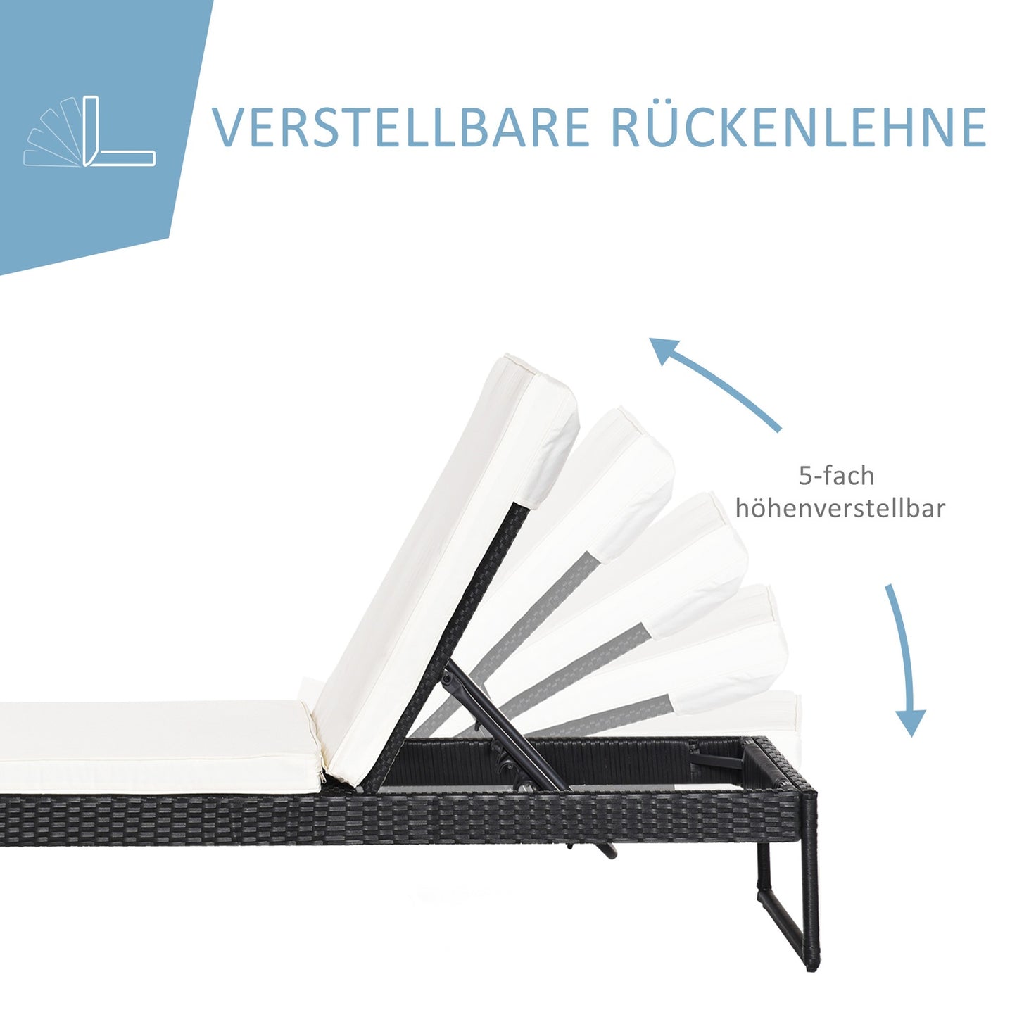 Adjustable 3-piece sun lounger set with table - rattan & metal