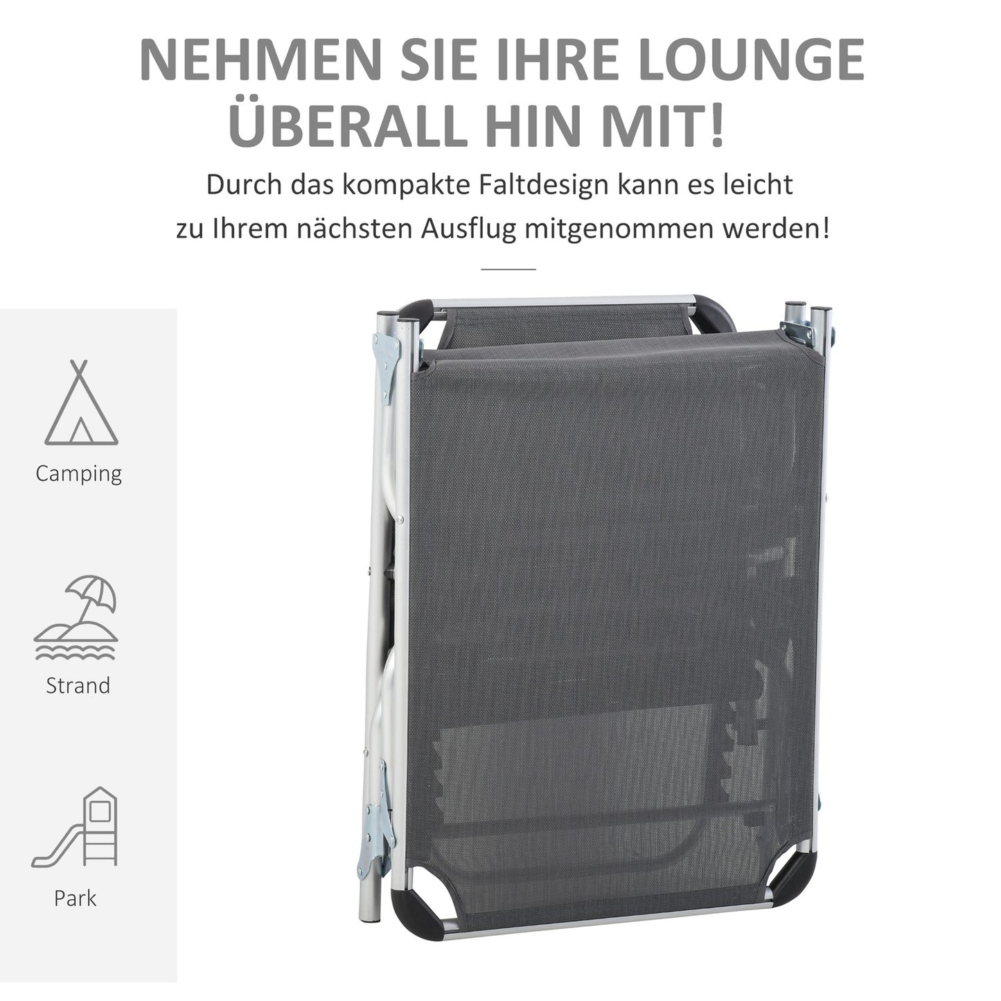 Adjustable sun lounger in gray mesh, foldable and ergonomic