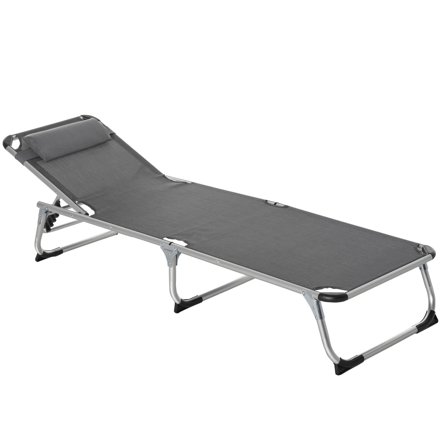 Adjustable sun lounger in gray mesh, foldable and ergonomic