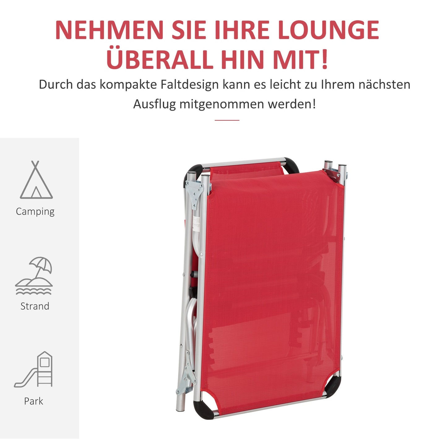 Adjustable Ergonomic Sun Lounger in Mesh, foldable, Red