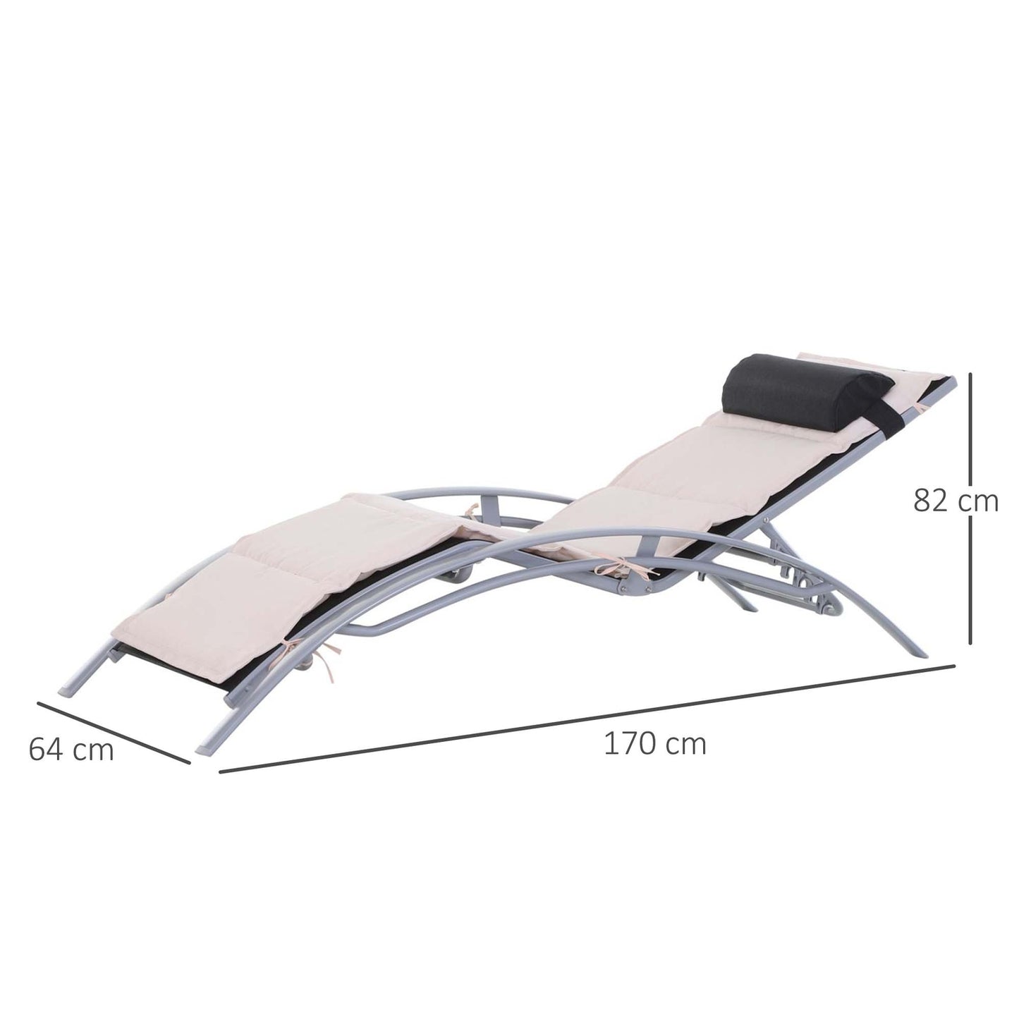 Adjustable sun lounger in aluminum - Cream white, 170x64x82 Cm