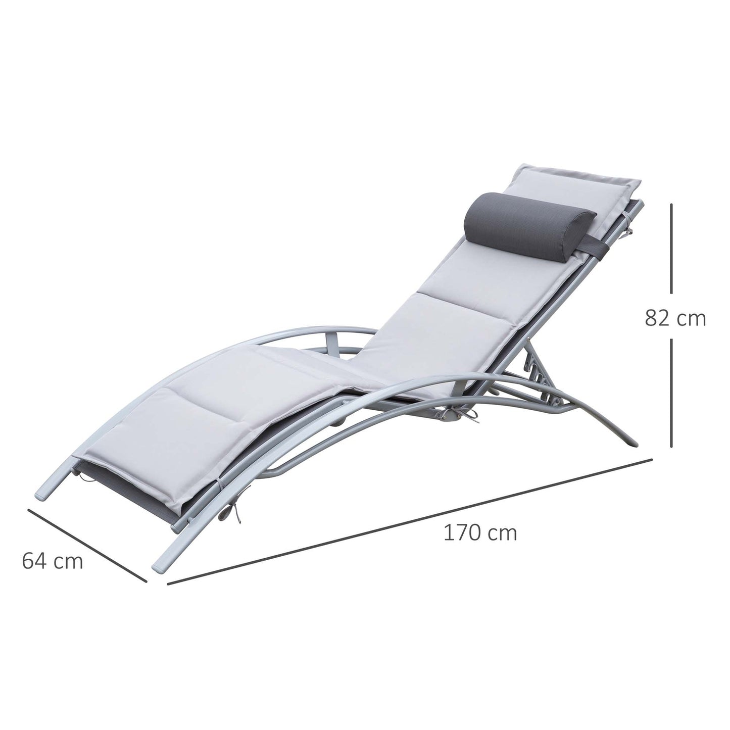 Adjustable sun lounger in aluminum - Grey, 170 x 64 x 82 cm