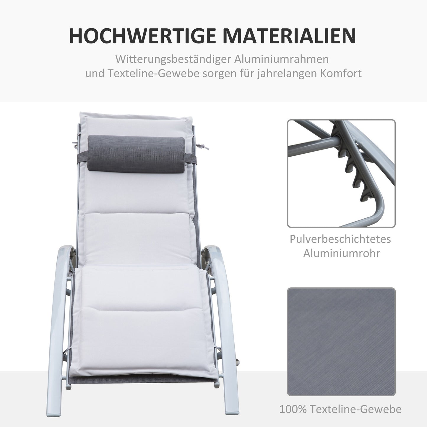Adjustable sun lounger in aluminum - Grey, 170 x 64 x 82 cm