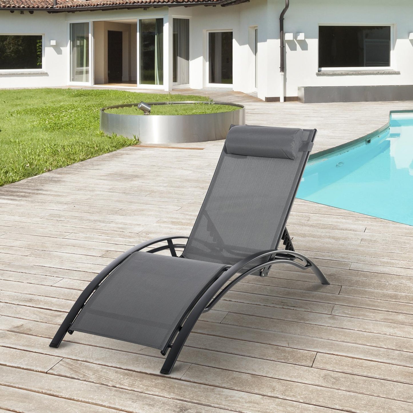 Adjustable sun lounger in aluminium, gray - 171x64x82 Cm