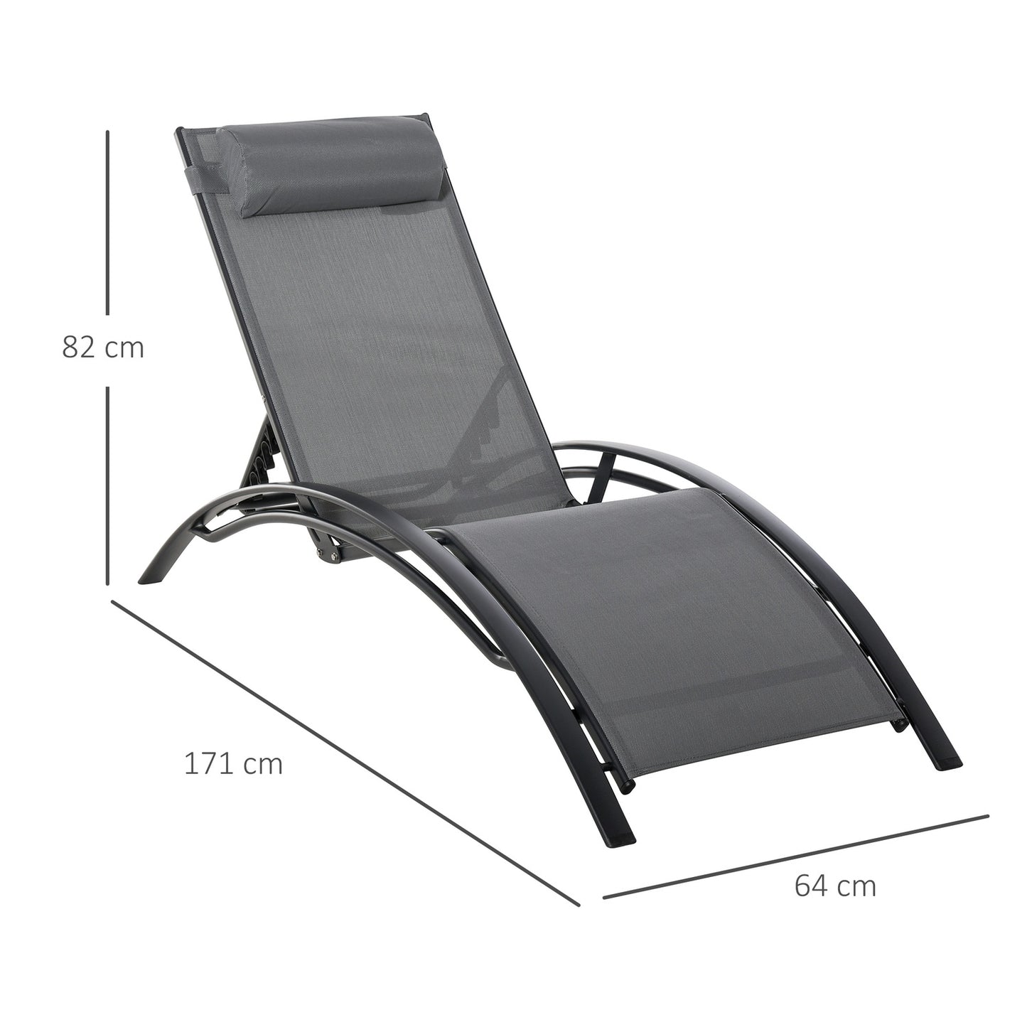 Adjustable sun lounger in aluminium, gray - 171x64x82 Cm