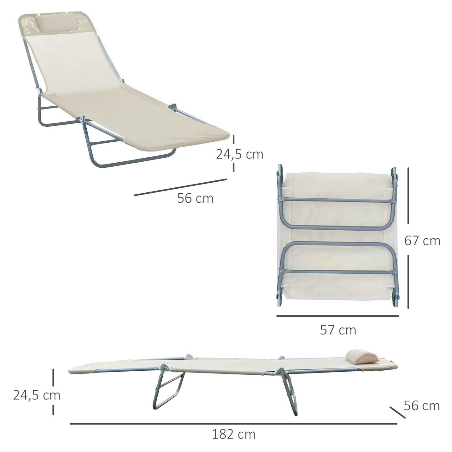 Sun lounger, Adjustable Garden chair with two legs, Cream