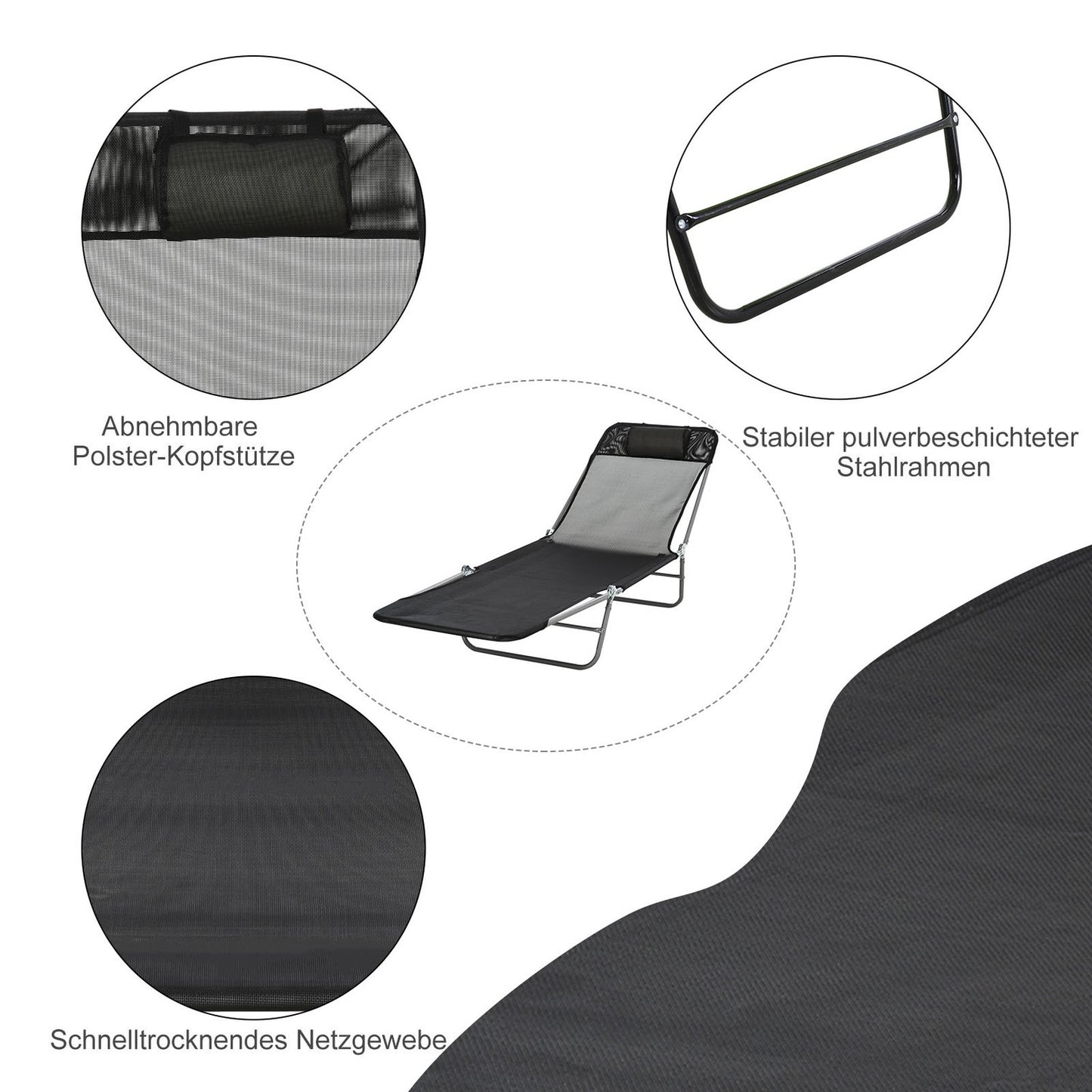 Black outdoor sun lounger - relaxing garden chair