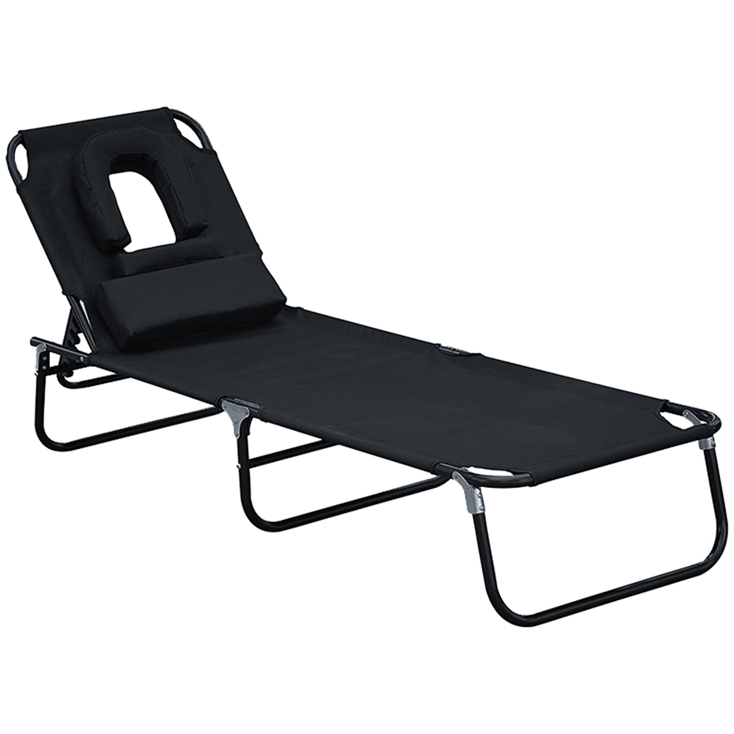 Black sun lounger with face opening for relaxation