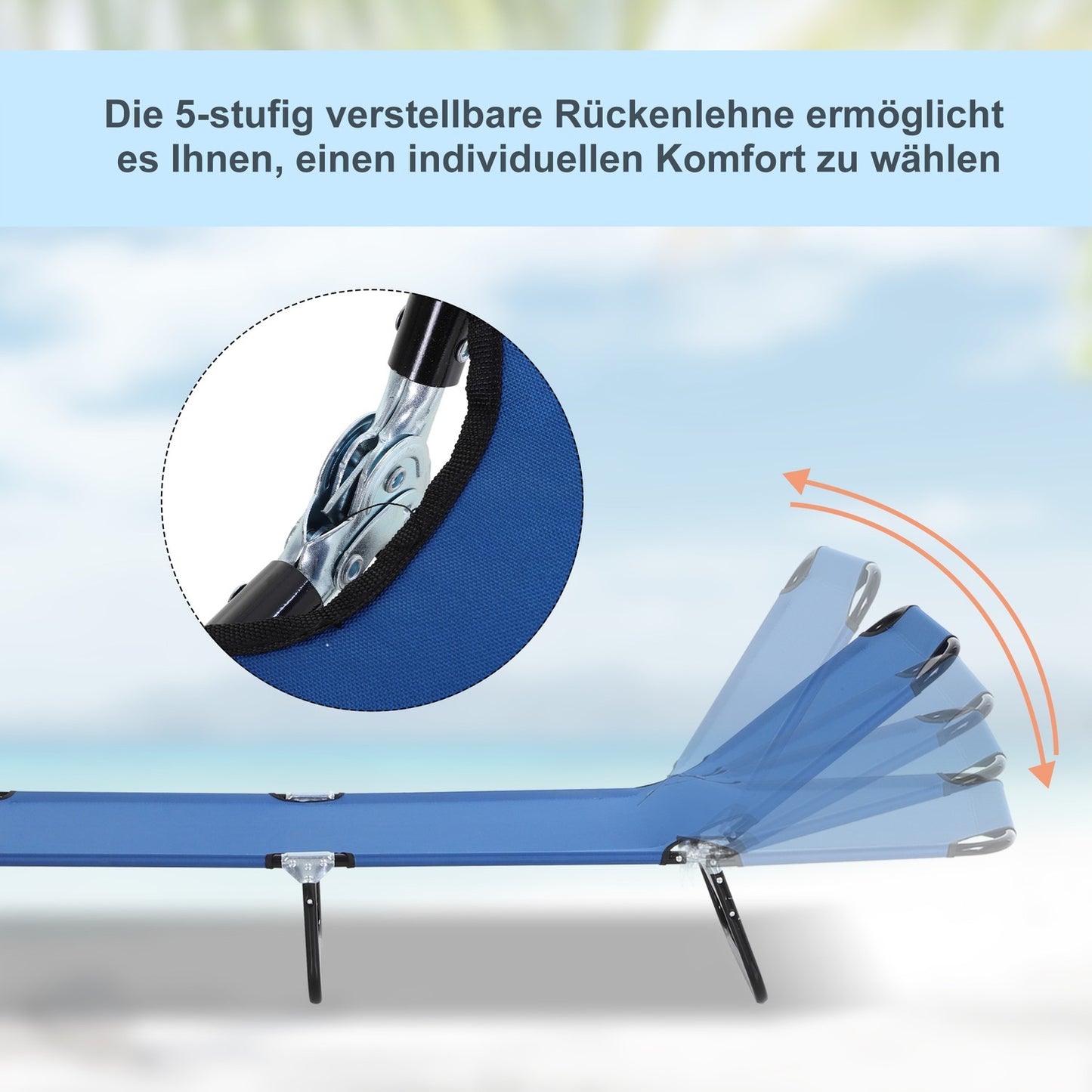 Adjustable sun lounger in steel for garden and balcony, blue