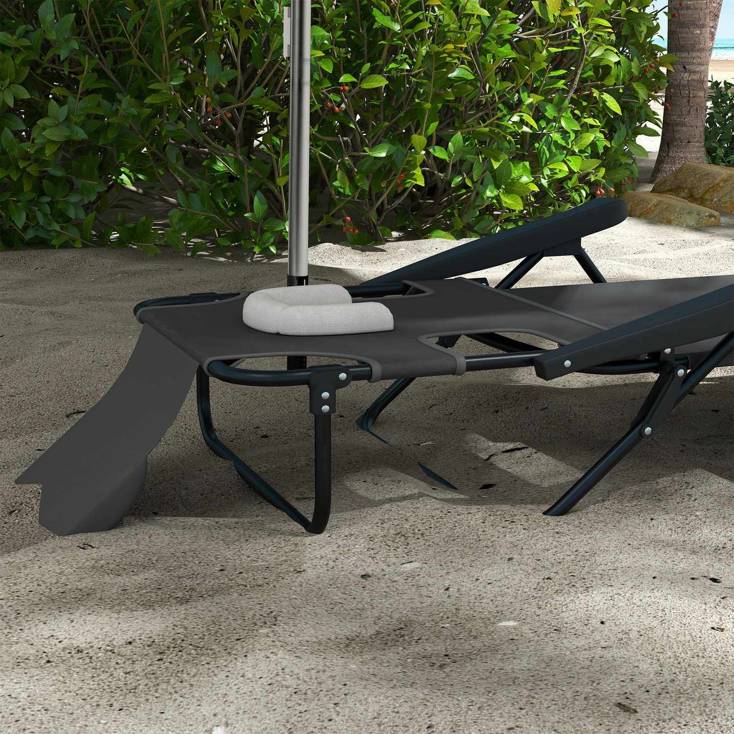 Adjustable sun lounger with cushion - dark gray mesh