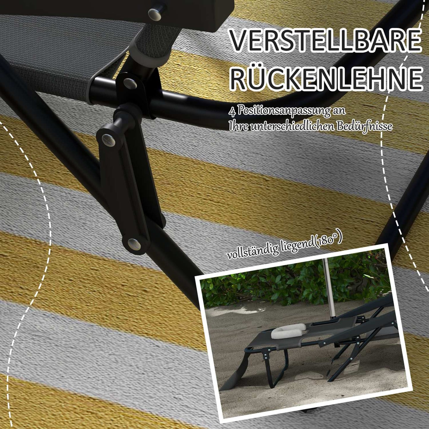Adjustable sun lounger with cushion - dark gray mesh