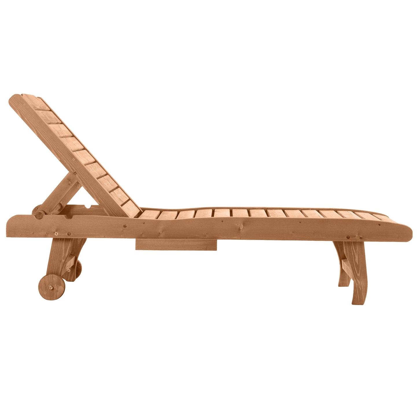 Folding Fir Wood Sun Lounger, Mobile & Portable – Brown/Red
