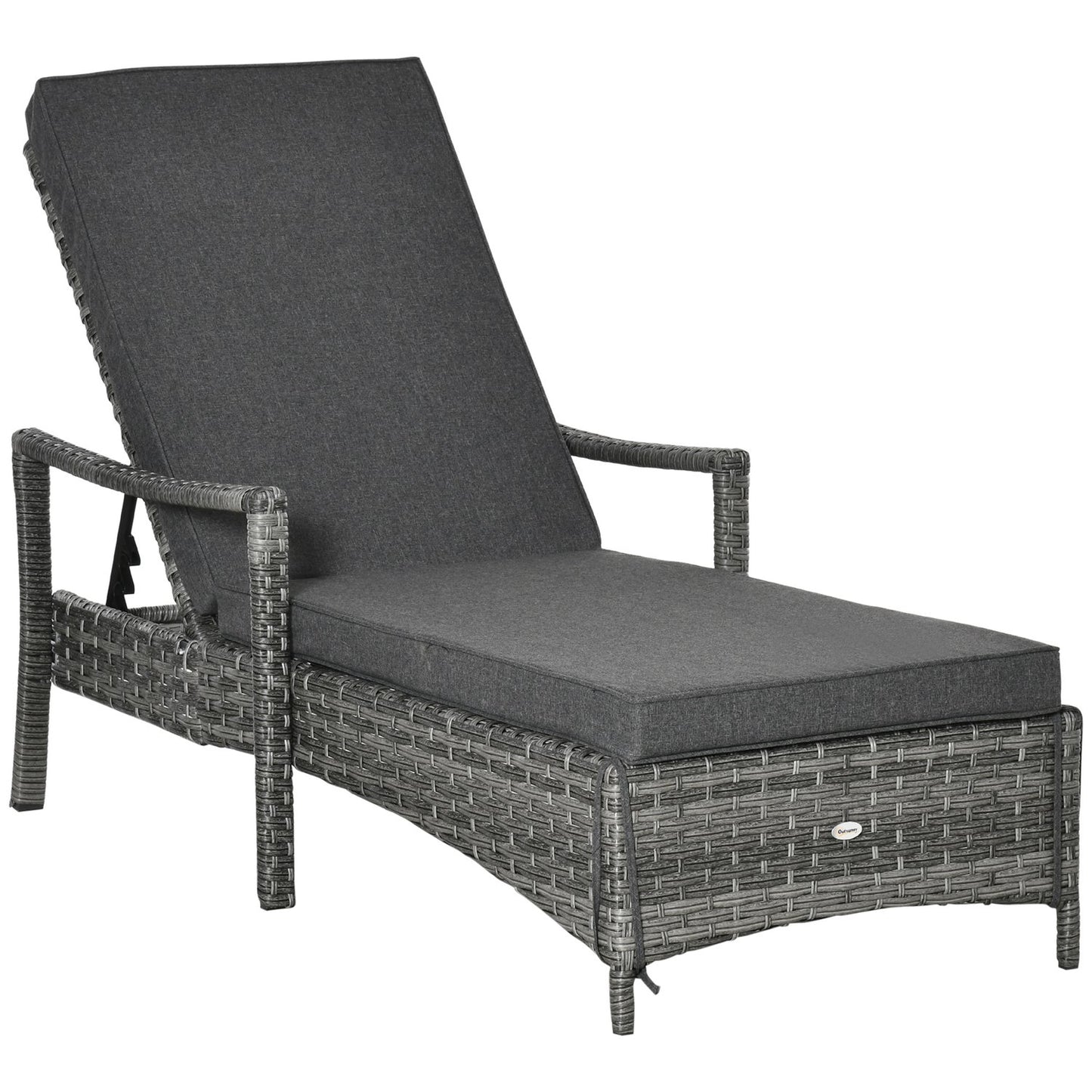Adjustable rattan garden chair with cushion, Grey, 192 cm