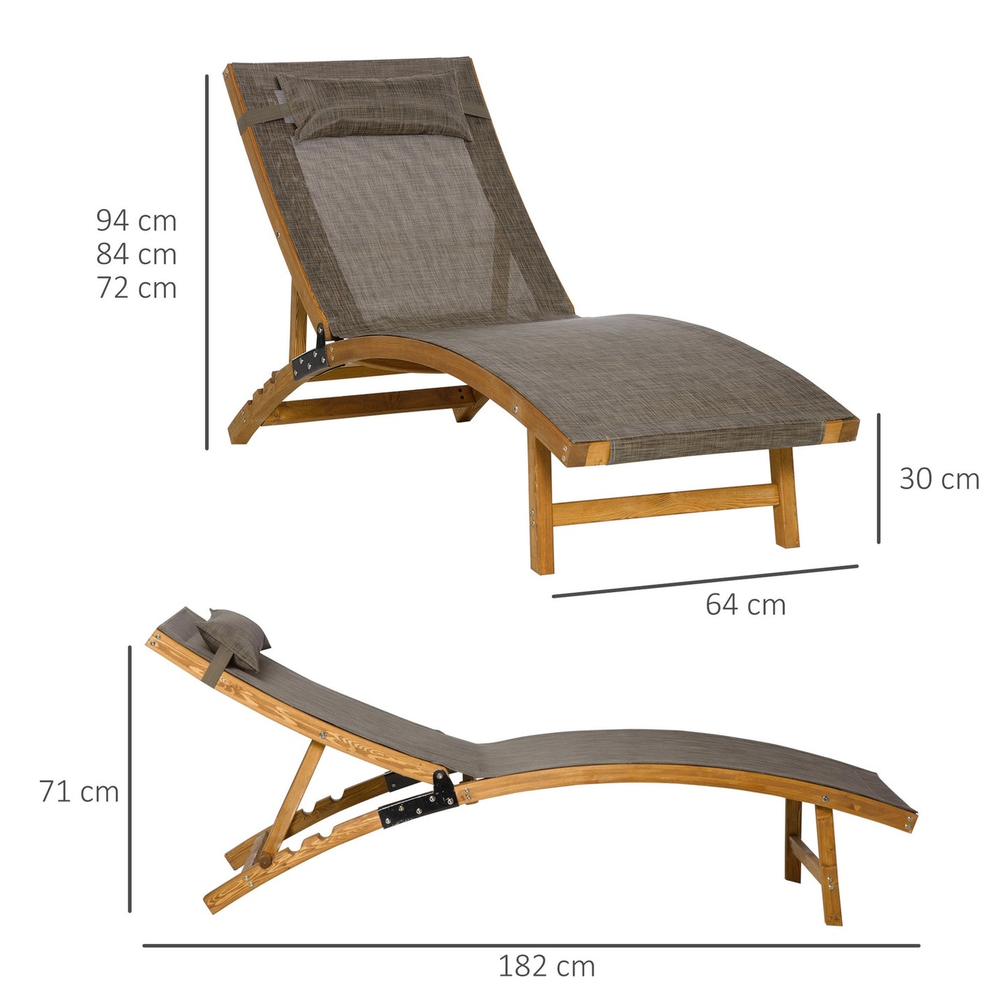 Deckchair, adjustable weatherproof deckchair with cushion