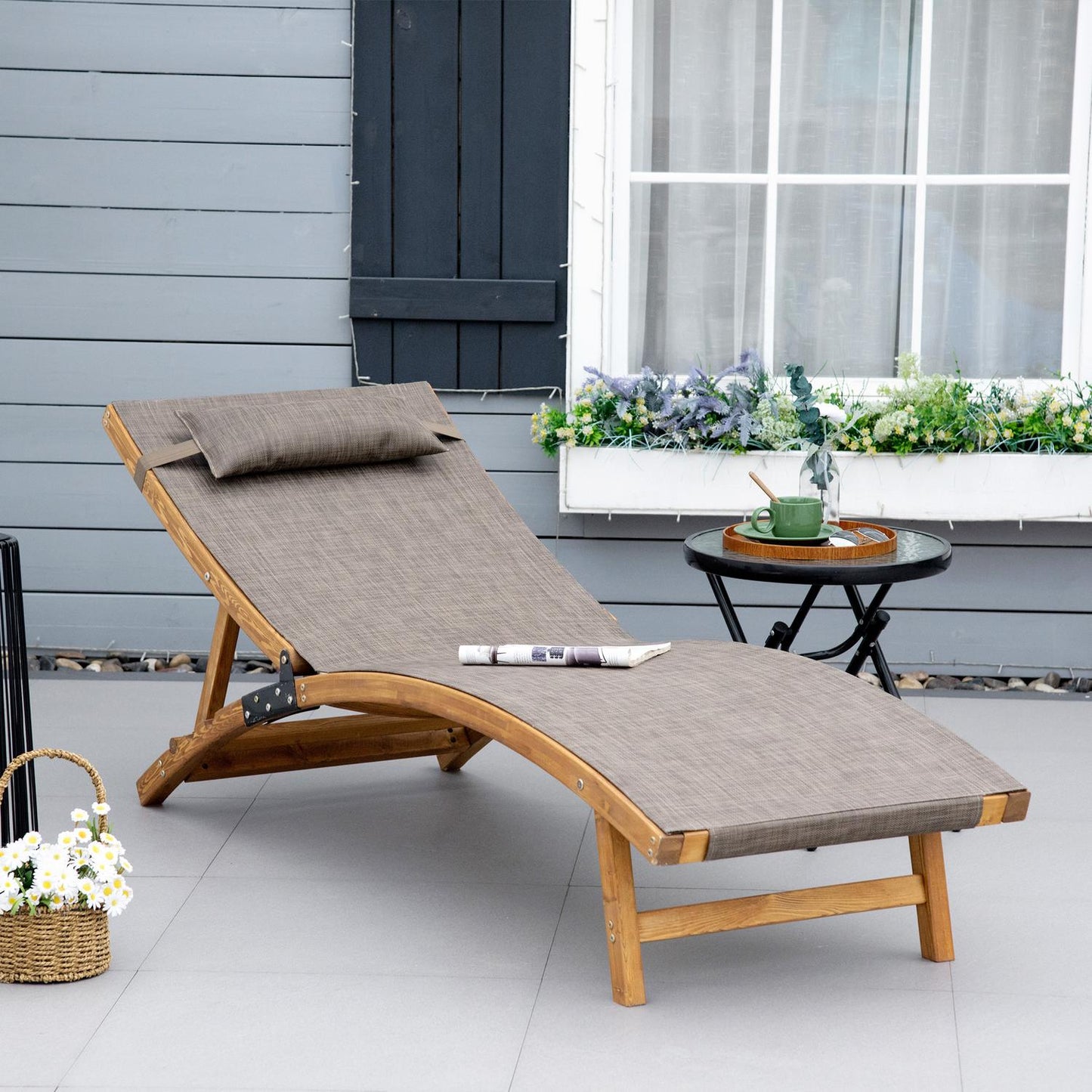 Deckchair, adjustable weatherproof deckchair with cushion
