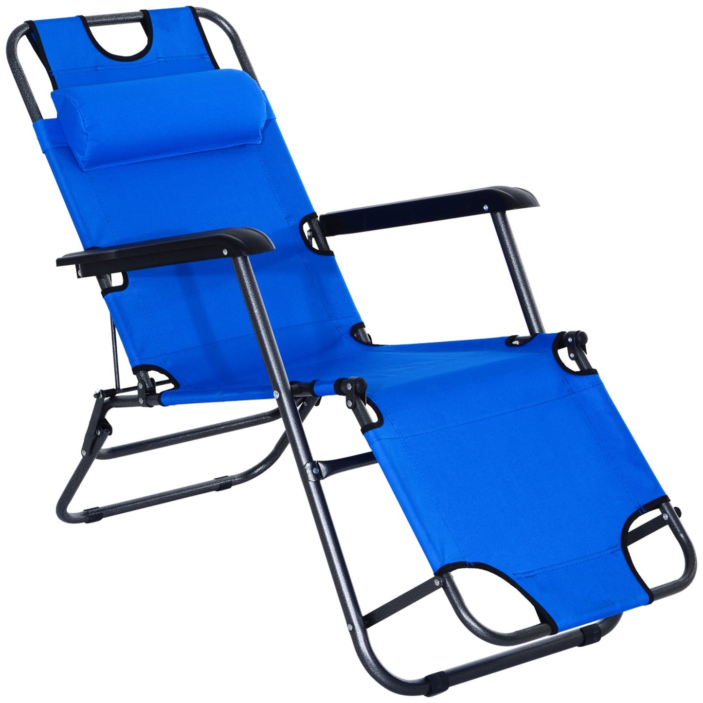 Folding beach chair with cushion, metal & Oxford fabric, blue