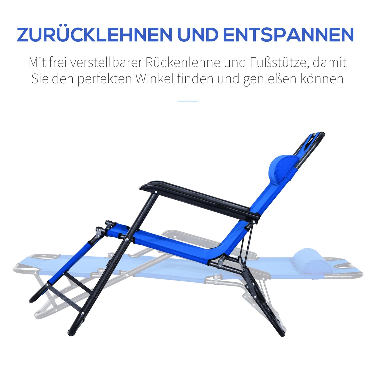 Folding beach chair with cushion, metal & Oxford fabric, blue