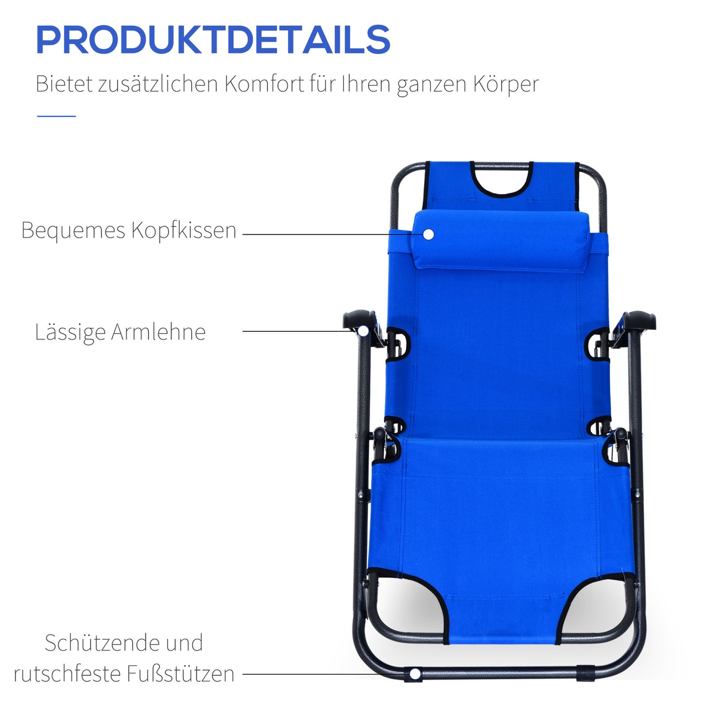 Folding beach chair with cushion, metal & Oxford fabric, blue