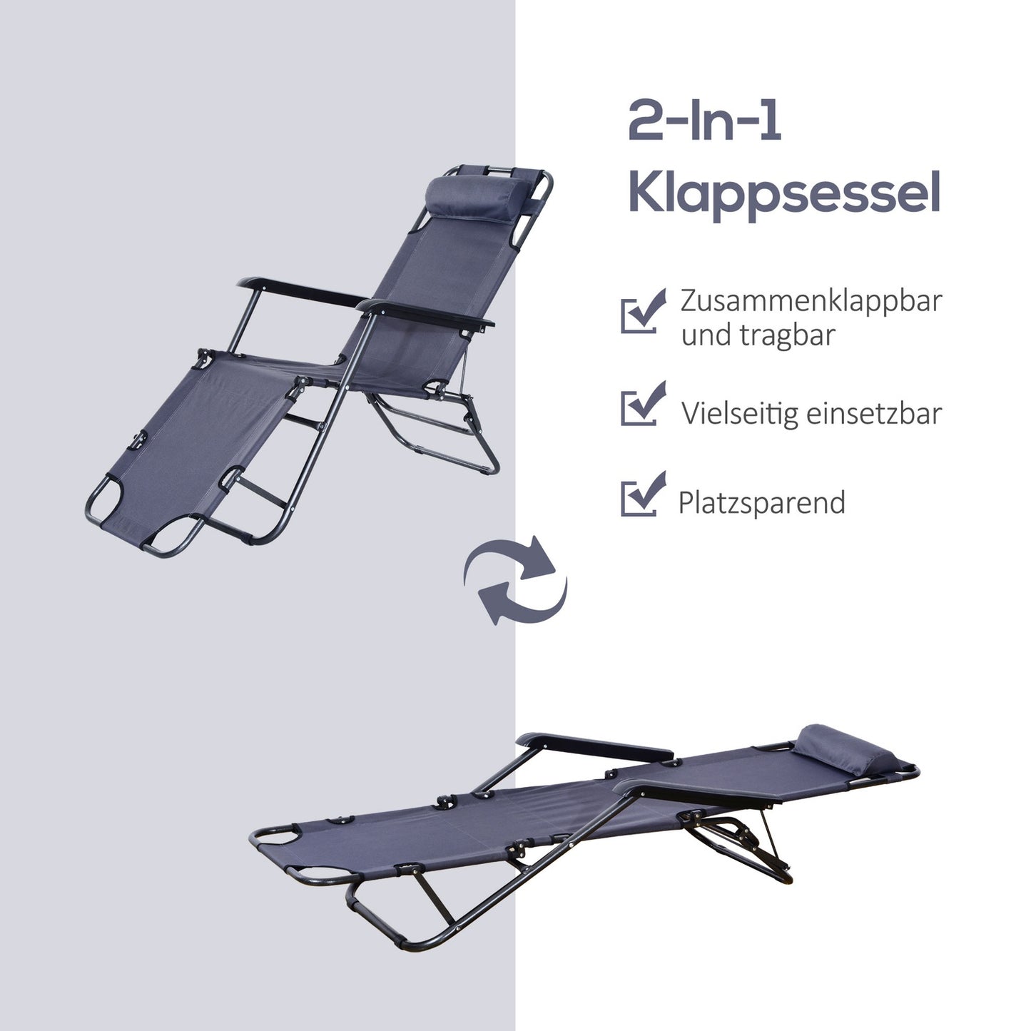 Folding sun lounger with cushion - metal & Oxford fabric