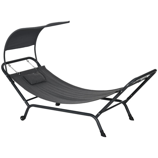 Sun lounger with cover, cushion, 240x92x148cm, dark grey