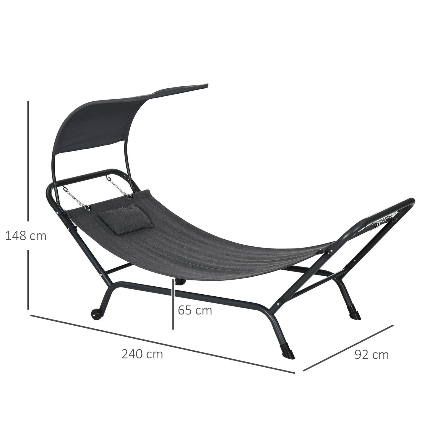 Sun lounger with cover, cushion, 240x92x148cm, dark grey