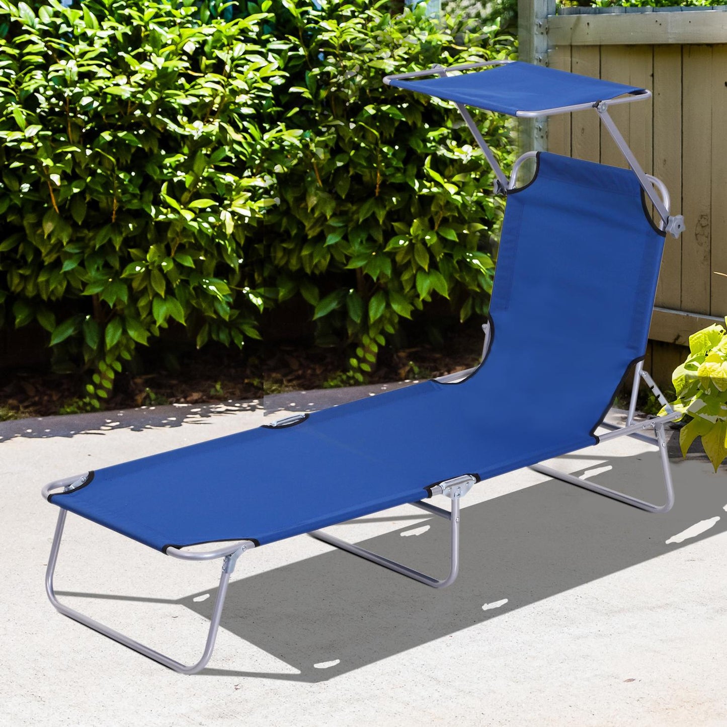 Adjustable folding sun lounger with canopy - Oxford fabric