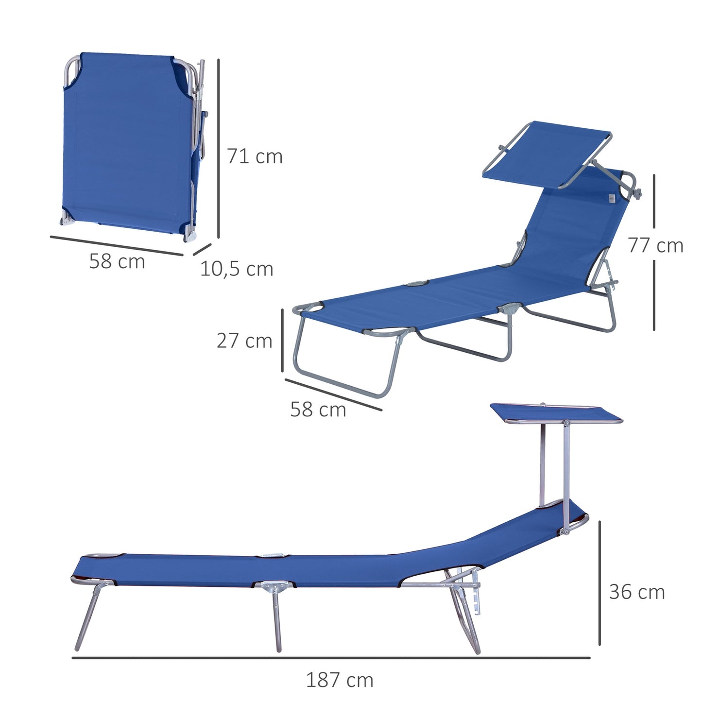 Adjustable folding sun lounger with canopy - Oxford fabric