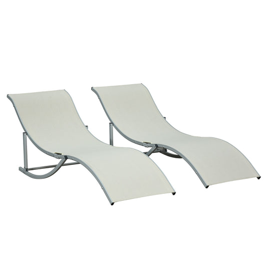 Folding Beige Garden Sun Loungers Set, Aluminium, Ergonomic