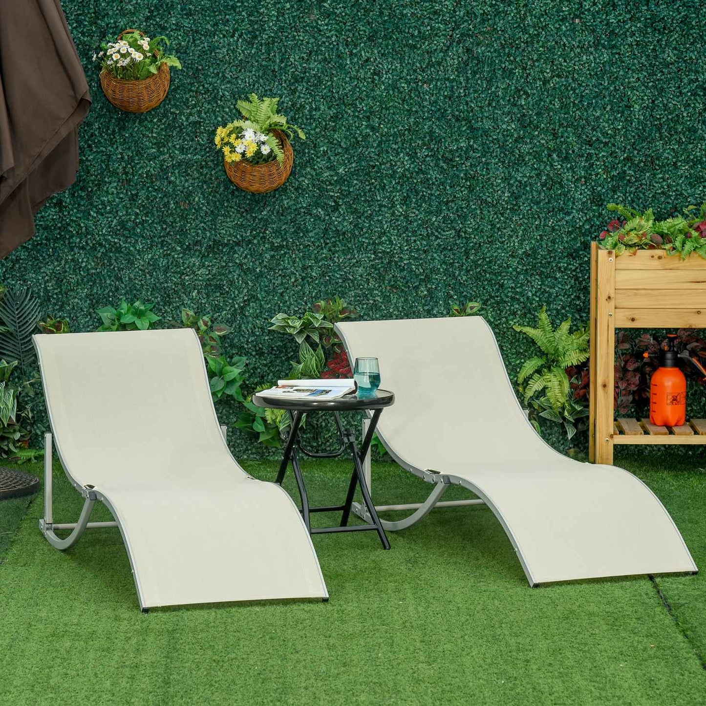 Folding Beige Garden Sun Loungers Set, Aluminium, Ergonomic