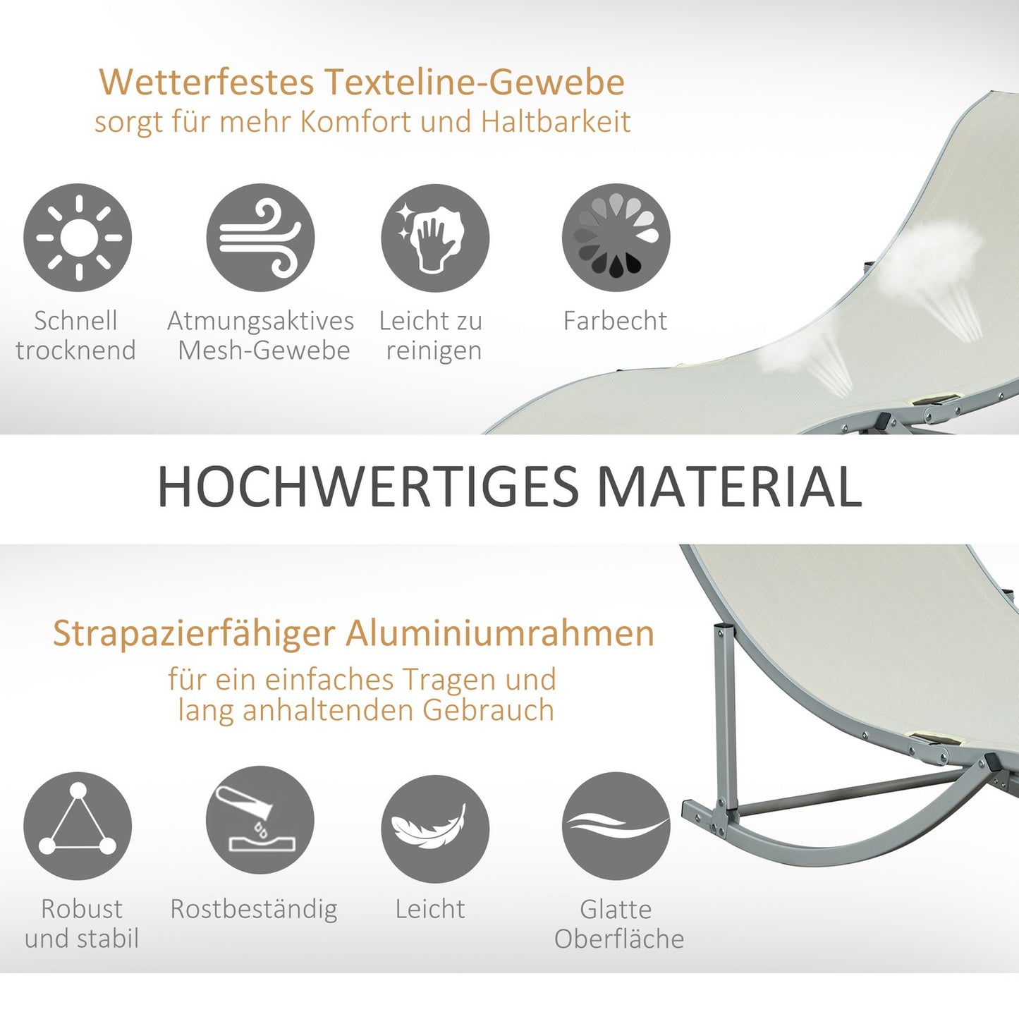 Folding Beige Garden Sun Loungers Set, Aluminium, Ergonomic