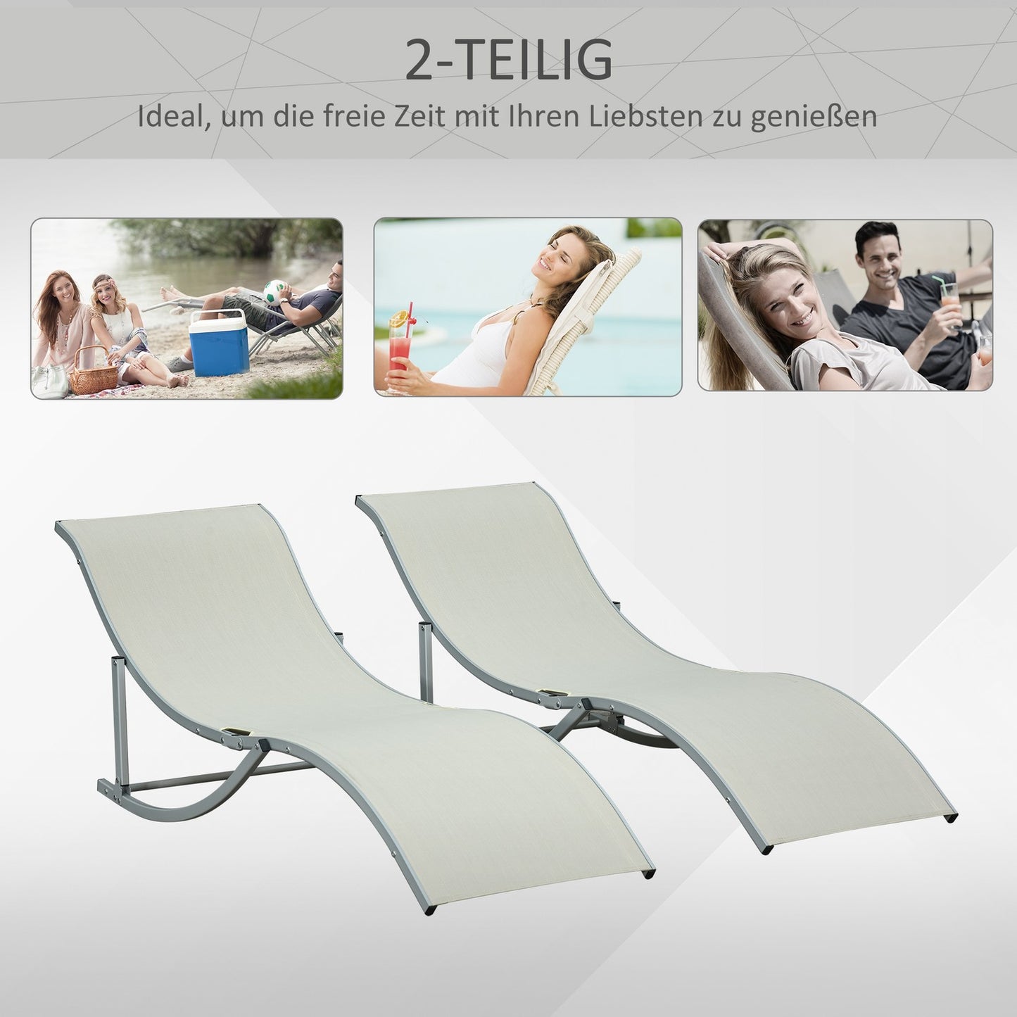 Folding Beige Garden Sun Loungers Set, Aluminium, Ergonomic