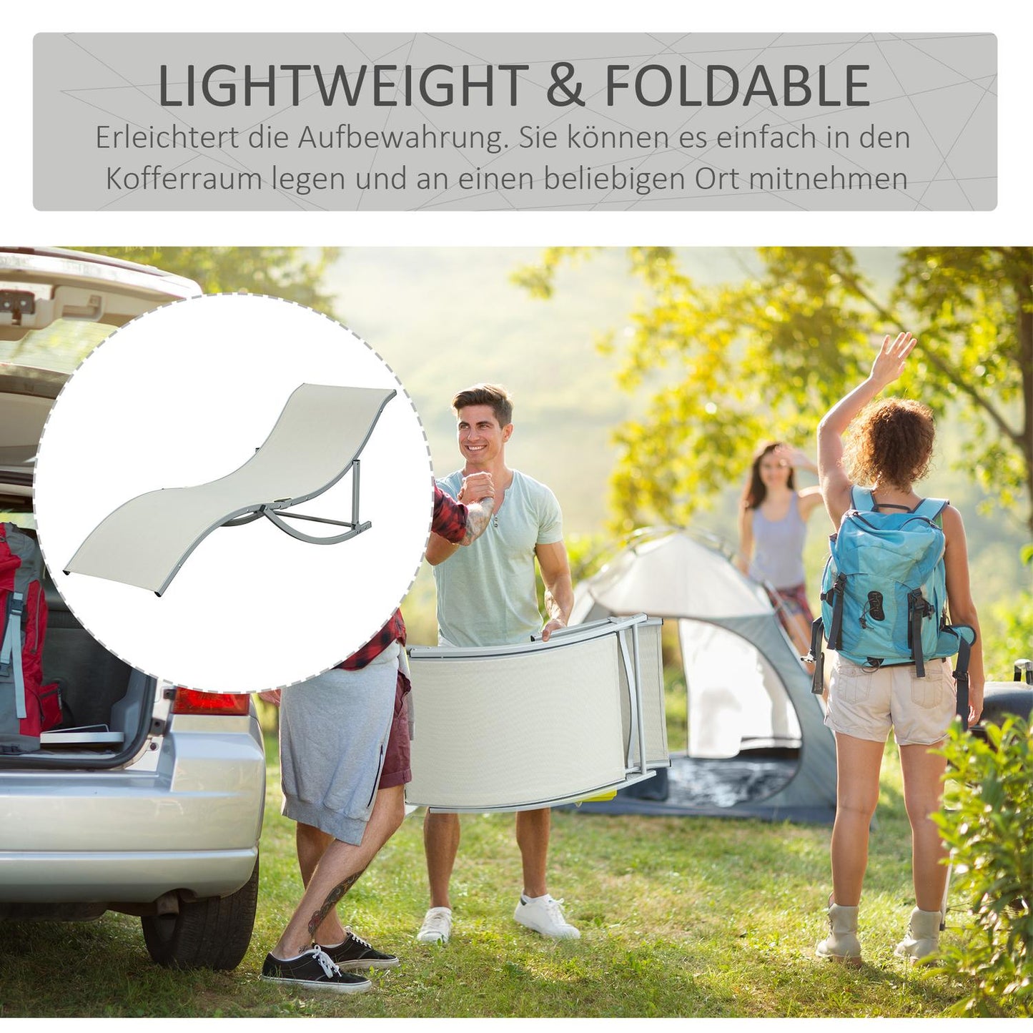 Folding Beige Garden Sun Loungers Set, Aluminium, Ergonomic