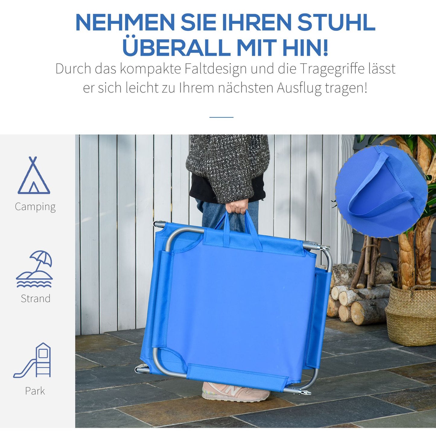 Folding camping bed with adjustable backrest, 120 kg capacity