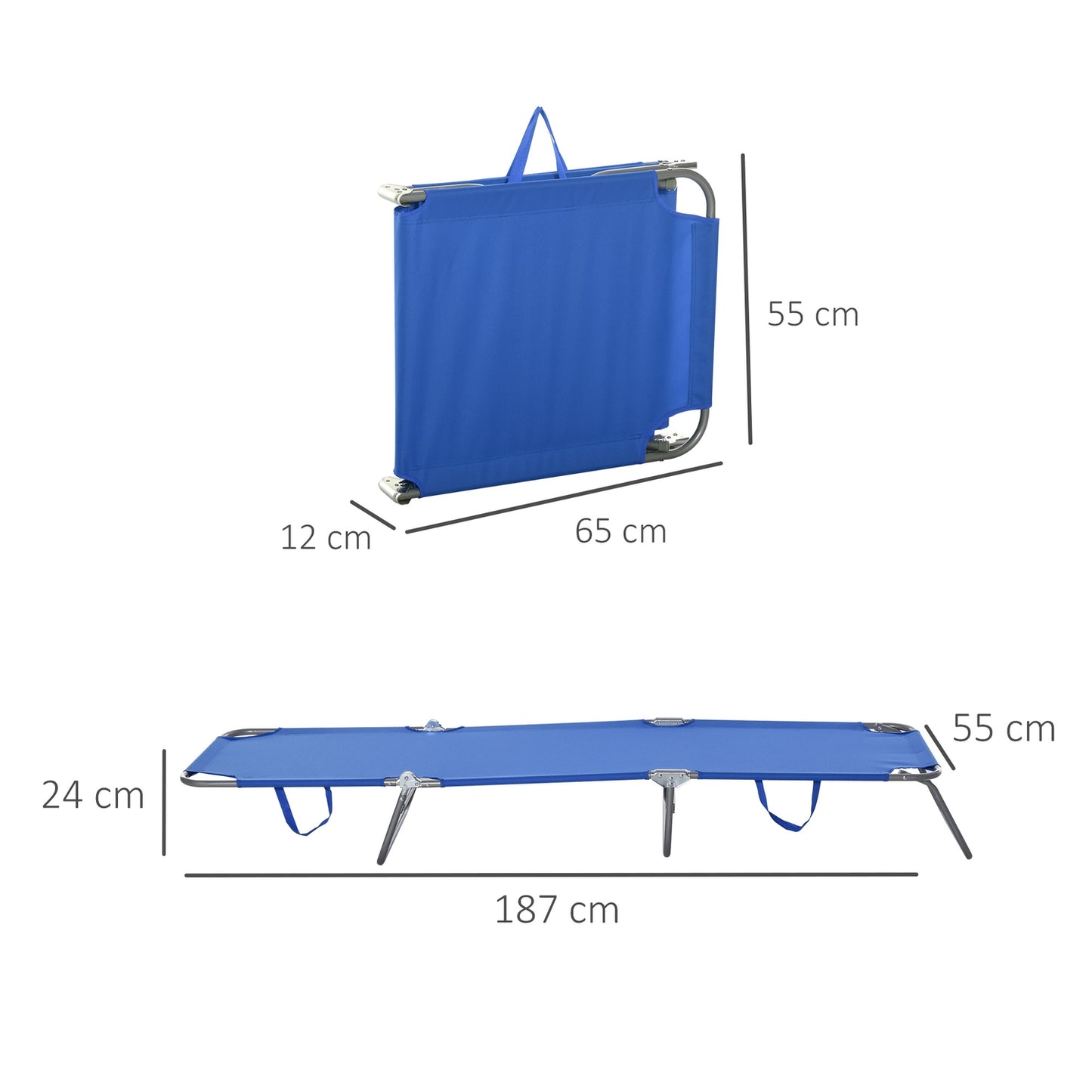Folding camping bed with adjustable backrest, 120 kg capacity