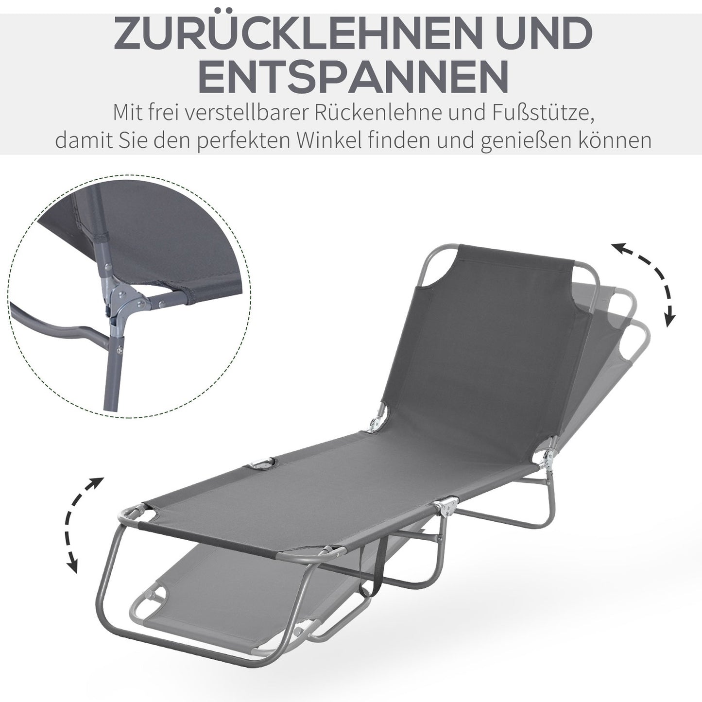 Folding sun lounger with adjustable backrest, holds 120 kg