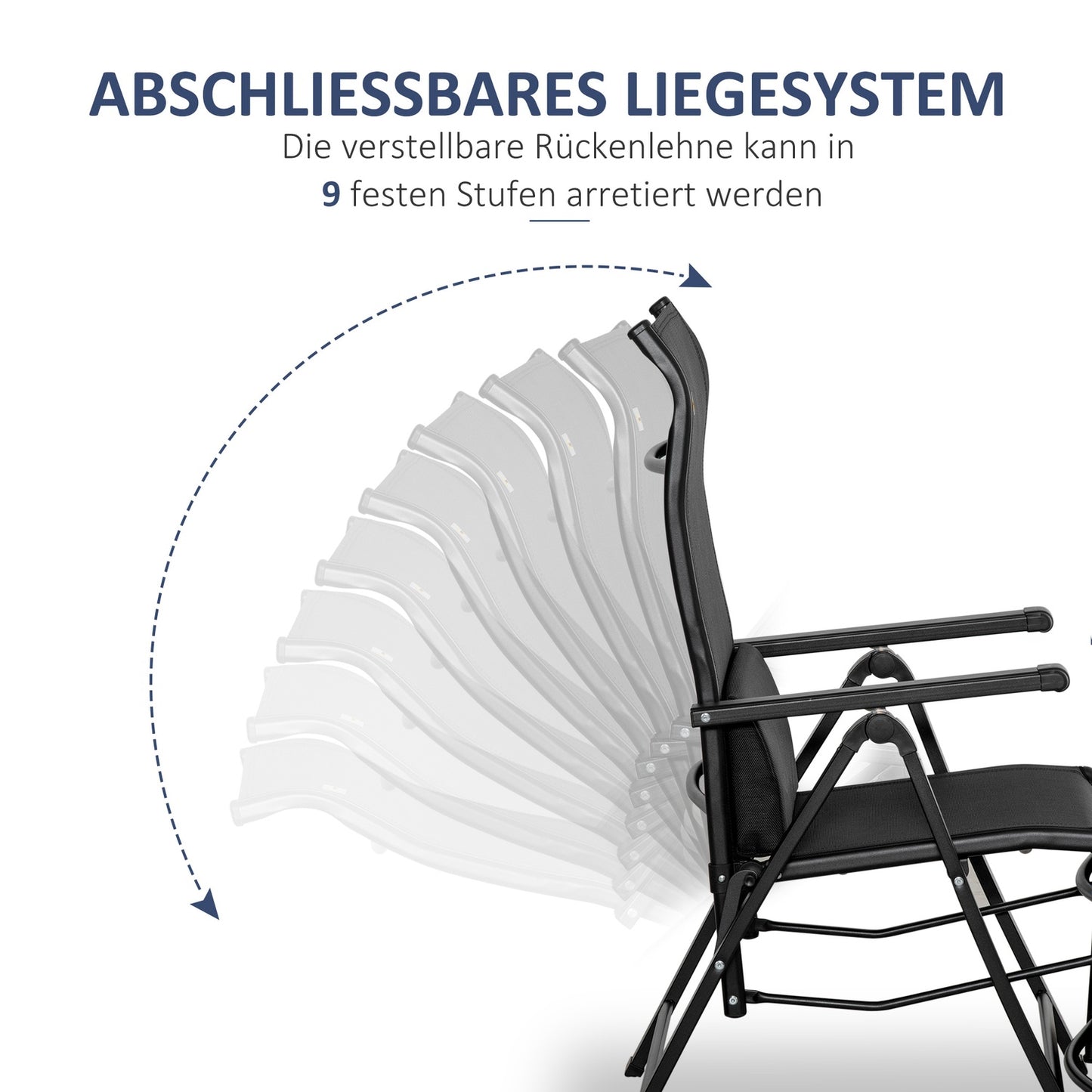 Adjustable reclining garden chair, black textile, steel 70x65x111 cm