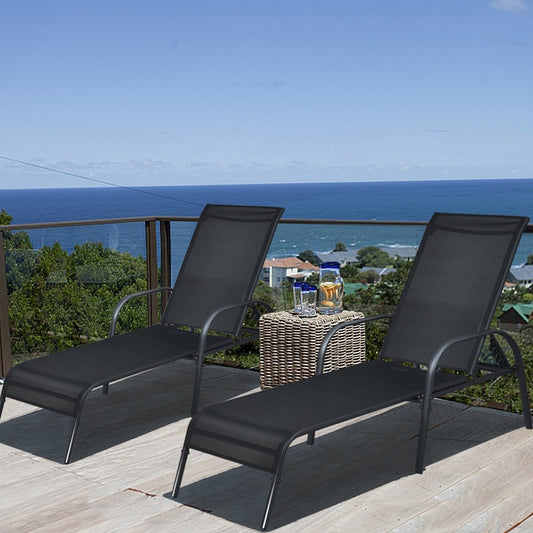 Sun lounger deck chair garden lounger with 5 adjustable backrest positions black