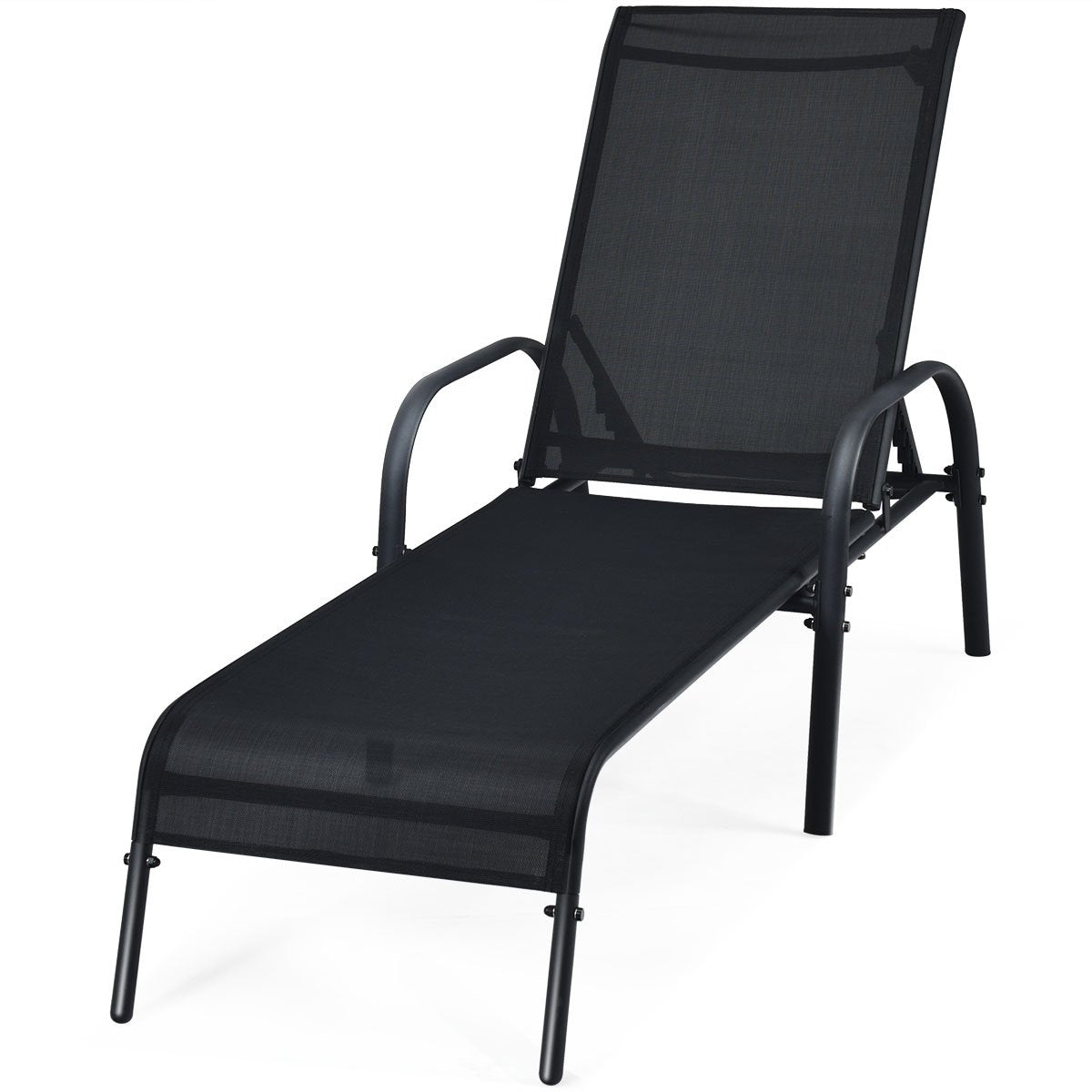 Sun lounger deck chair garden lounger with 5 adjustable backrest positions black
