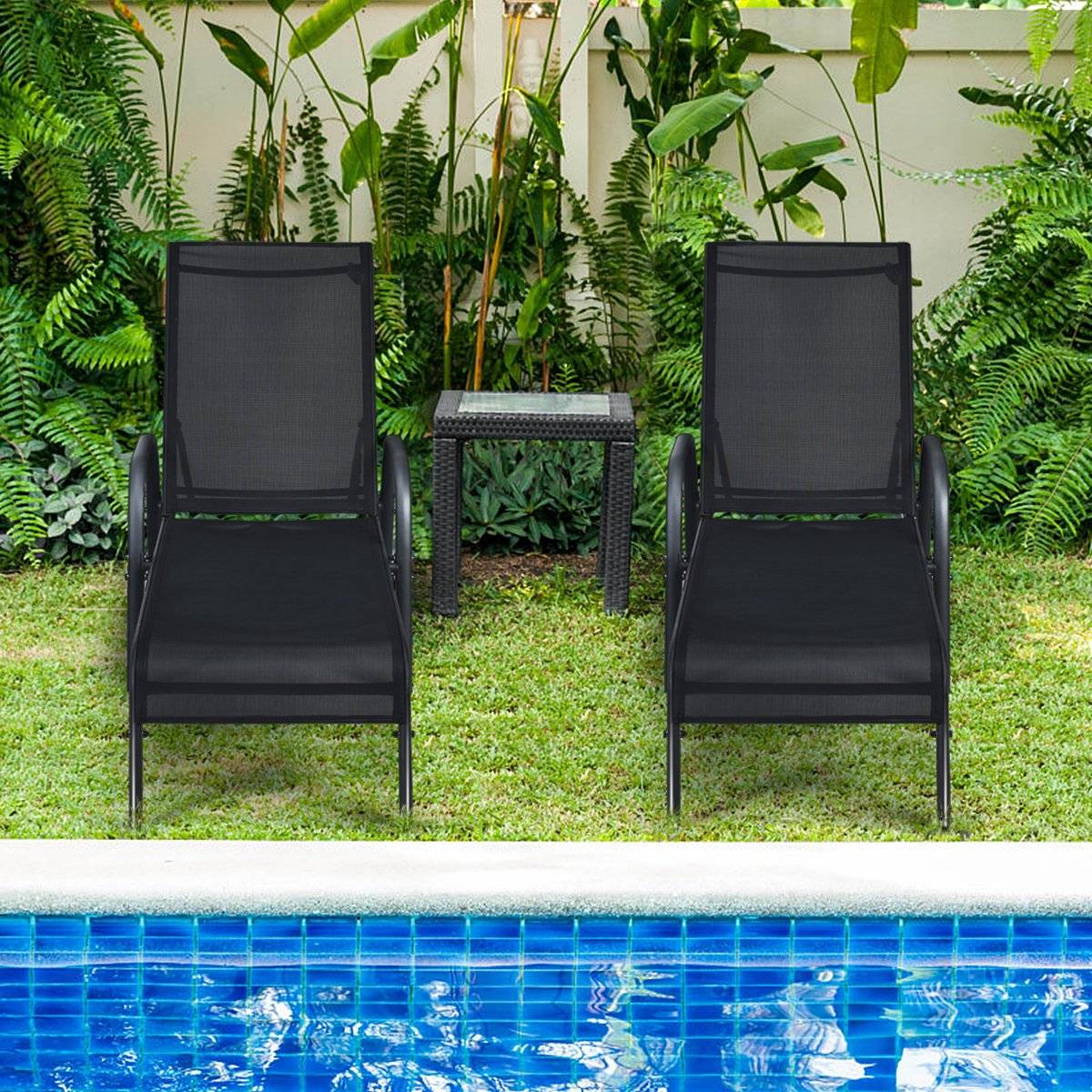 Sun lounger deck chair garden lounger with 5 adjustable backrest positions black