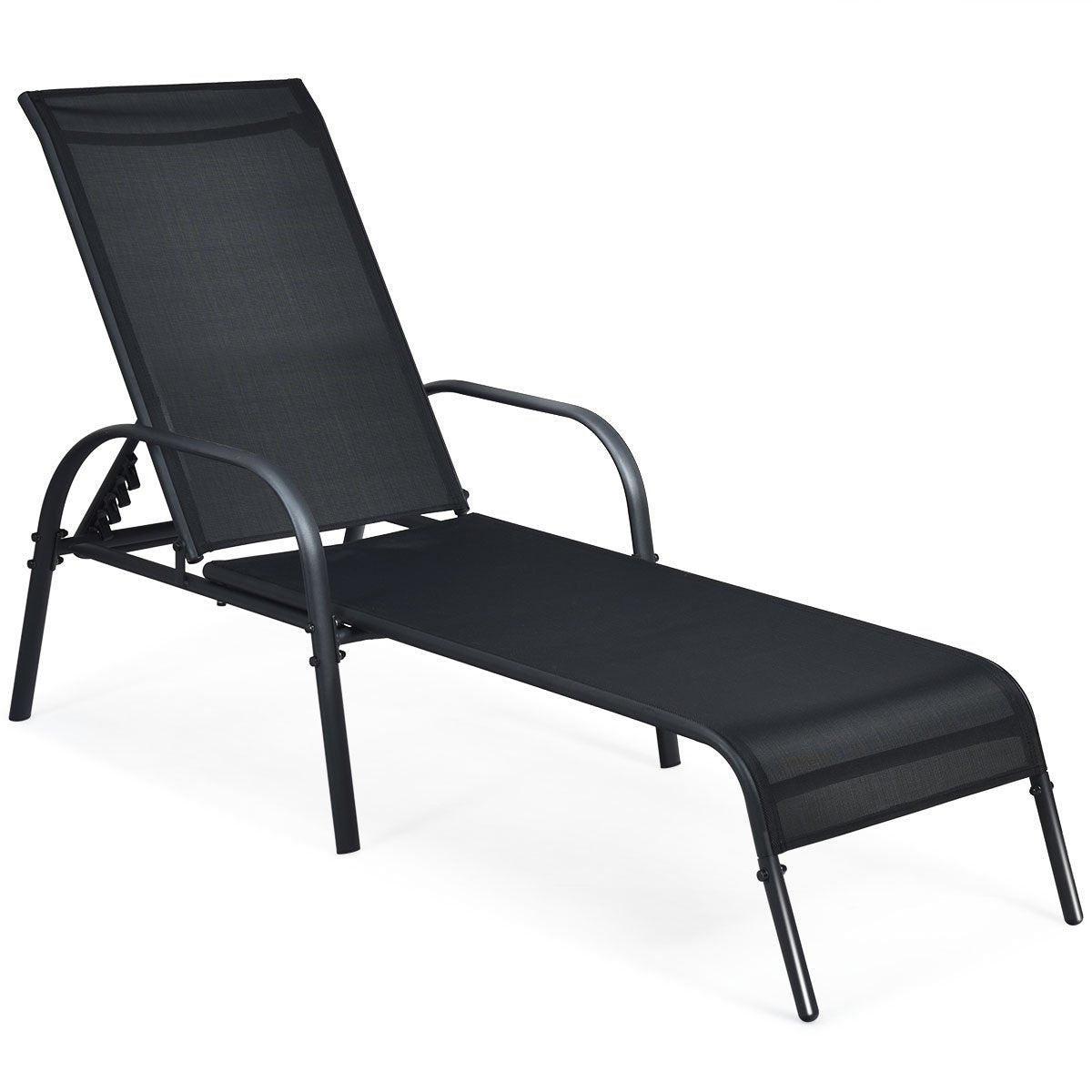 Sun lounger deck chair garden lounger with 5 adjustable backrest positions black