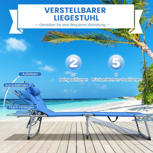 Sun lounger folding beach lounger 194 x 60 x 36-86 cm blue