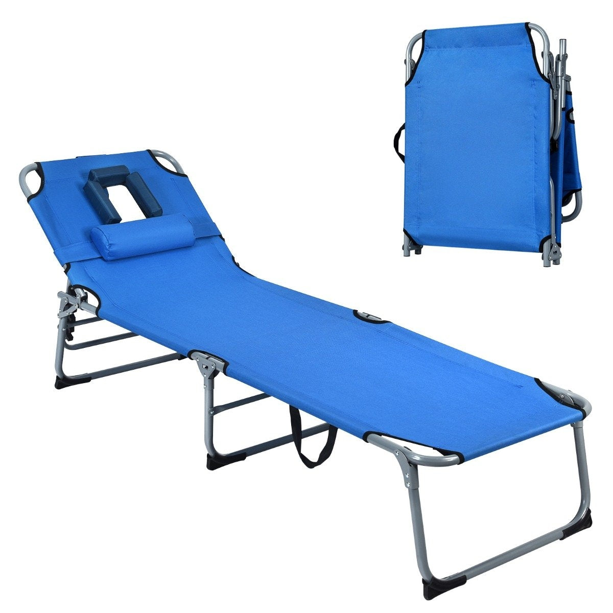 Sun lounger folding beach lounger 194 x 60 x 36-86 cm blue