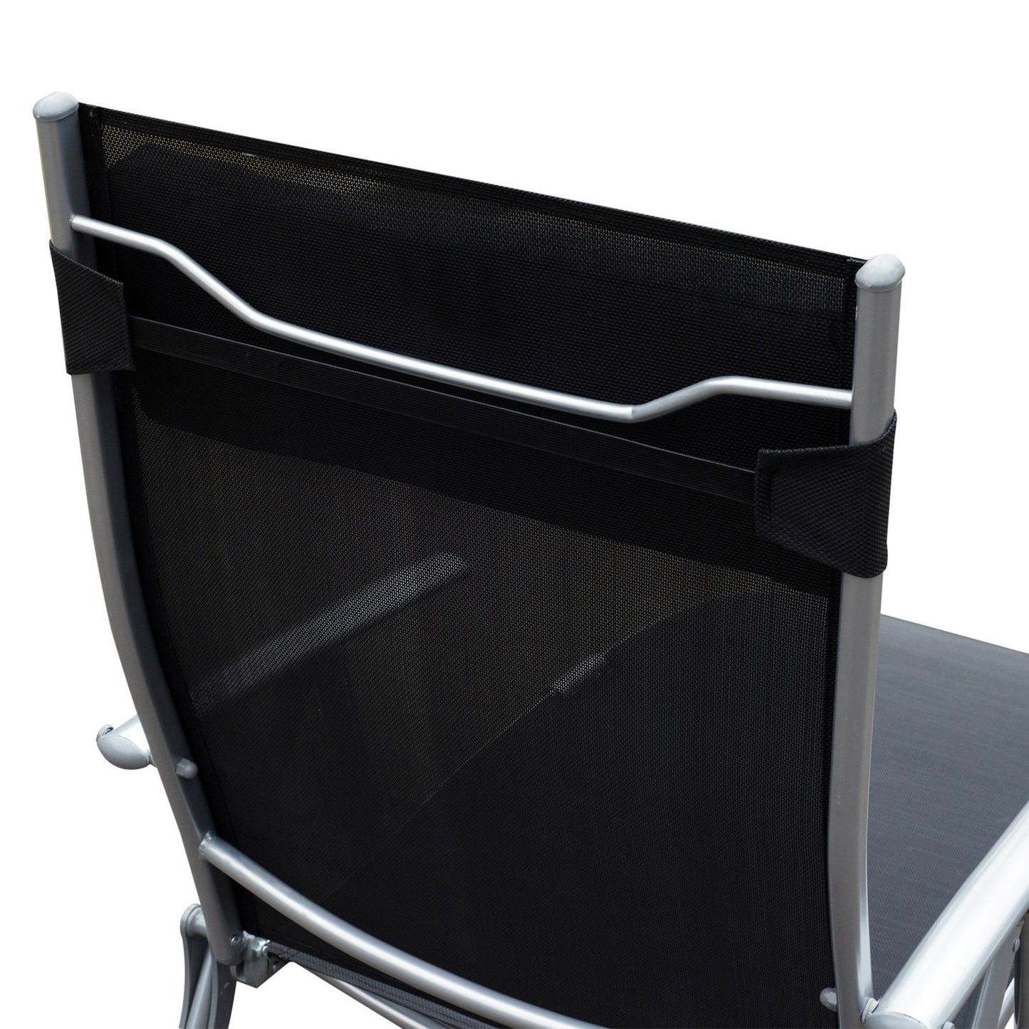 Folding beach chair with cushion, black metal and fabric